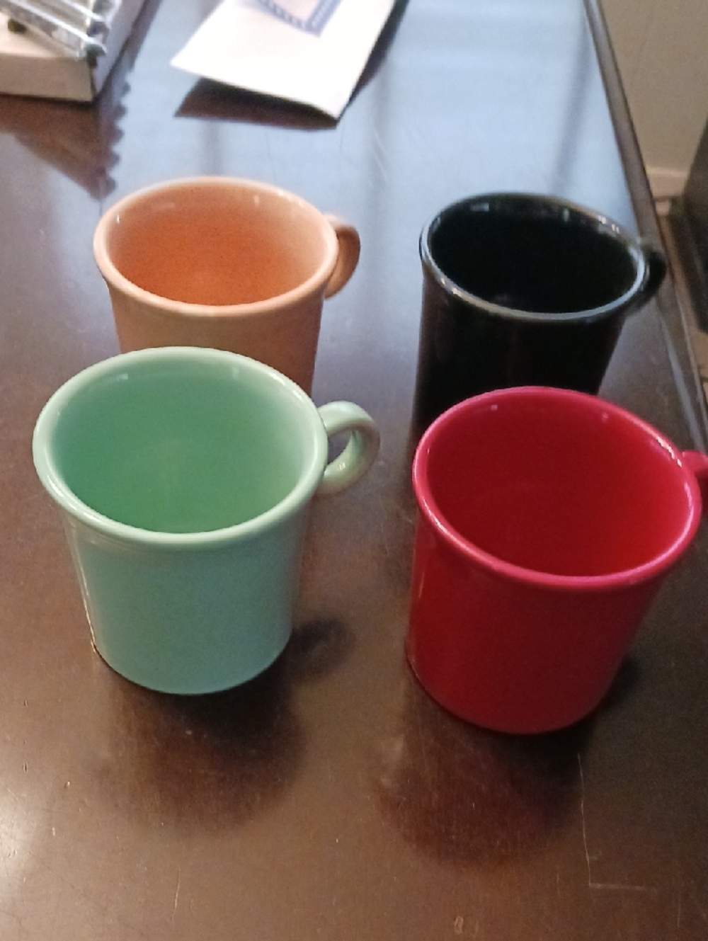 Fiesta Ceramic Mugs - Red, Mint, Black & Peach Excellent Condition
